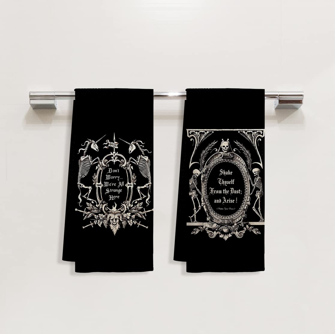 Voatok Dark Memento Mori The Undead Gothic Macabre Art Kitchen Towels Dish Towels Set of 4,Gothic Skull Halloween Kitchen Hand Towels,Skull Lovers Gifts,Tarot Lovers Gifts