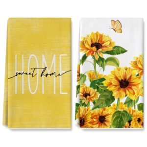 anydesign sunflower kitchen towel home sweet home floral dish towel spring summer flower butterfly hand drying tea towel for seasonal cooking baking cleaning, 18 x 28 inch, 2 packs