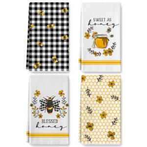 AnyDesign 4 Pcs Honey Bee Kitchen Dish Towel Summer Bumblebee Hand Towels Honeycomb Dishcloth Sweet As Honey Tea Towel Farmhouse Bee Themed Decor Drying Towel for Bathroom Kitchen Cooking, 18 x 28 in