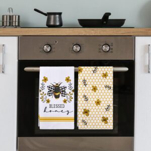 AnyDesign 4 Pcs Honey Bee Kitchen Dish Towel Summer Bumblebee Hand Towels Honeycomb Dishcloth Sweet As Honey Tea Towel Farmhouse Bee Themed Decor Drying Towel for Bathroom Kitchen Cooking, 18 x 28 in