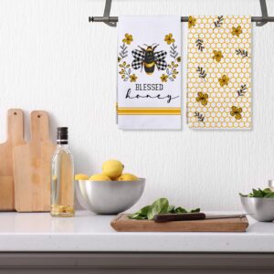 AnyDesign 4 Pcs Honey Bee Kitchen Dish Towel Summer Bumblebee Hand Towels Honeycomb Dishcloth Sweet As Honey Tea Towel Farmhouse Bee Themed Decor Drying Towel for Bathroom Kitchen Cooking, 18 x 28 in