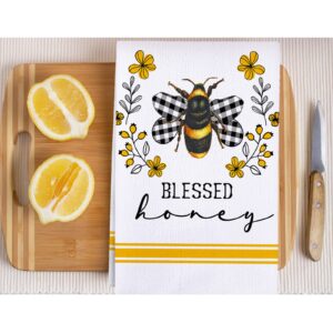 AnyDesign 4 Pcs Honey Bee Kitchen Dish Towel Summer Bumblebee Hand Towels Honeycomb Dishcloth Sweet As Honey Tea Towel Farmhouse Bee Themed Decor Drying Towel for Bathroom Kitchen Cooking, 18 x 28 in