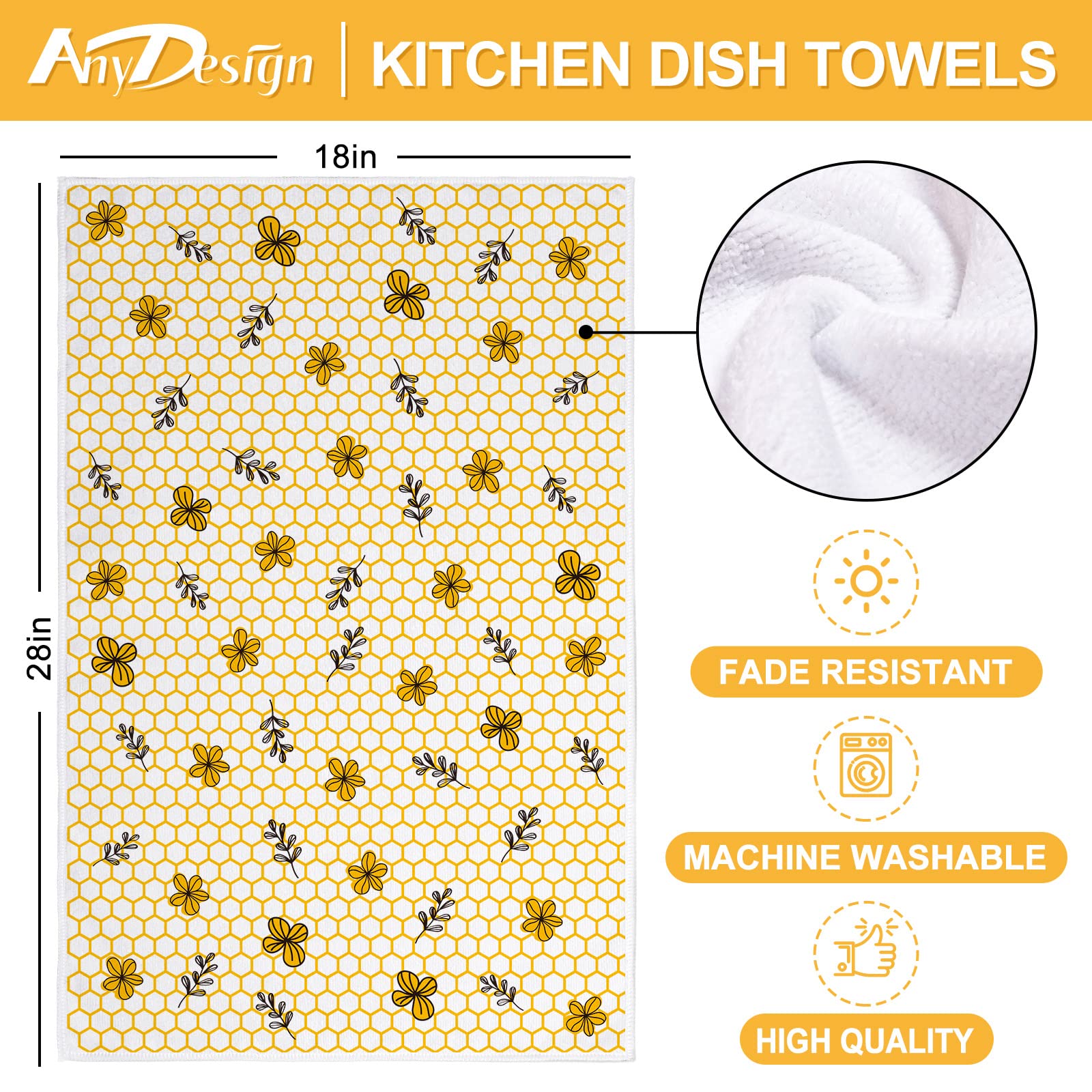 AnyDesign 4 Pcs Honey Bee Kitchen Dish Towel Summer Bumblebee Hand Towels Honeycomb Dishcloth Sweet As Honey Tea Towel Farmhouse Bee Themed Decor Drying Towel for Bathroom Kitchen Cooking, 18 x 28 in