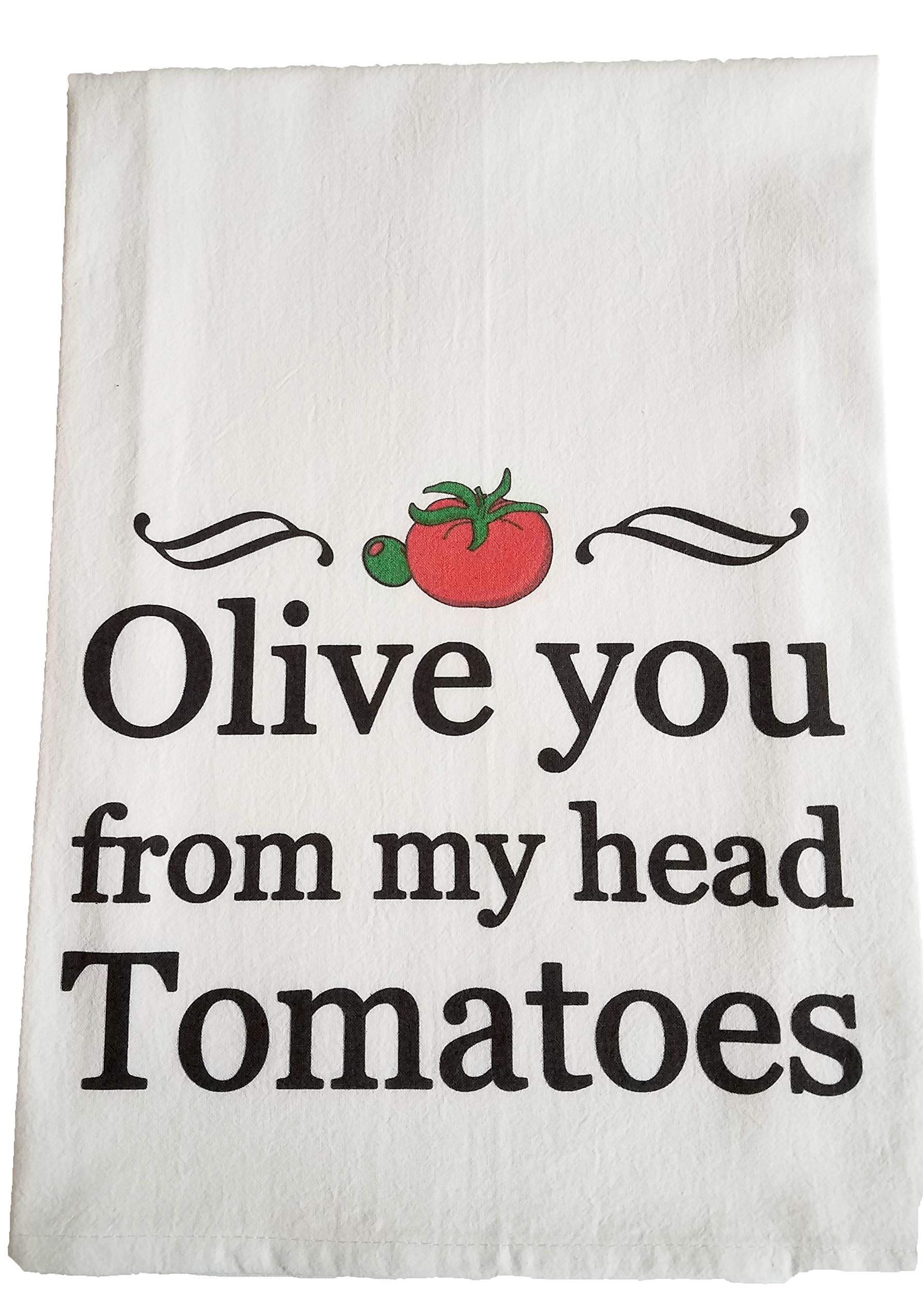 Olive you from my head tomatoes printed tea towel Handmade