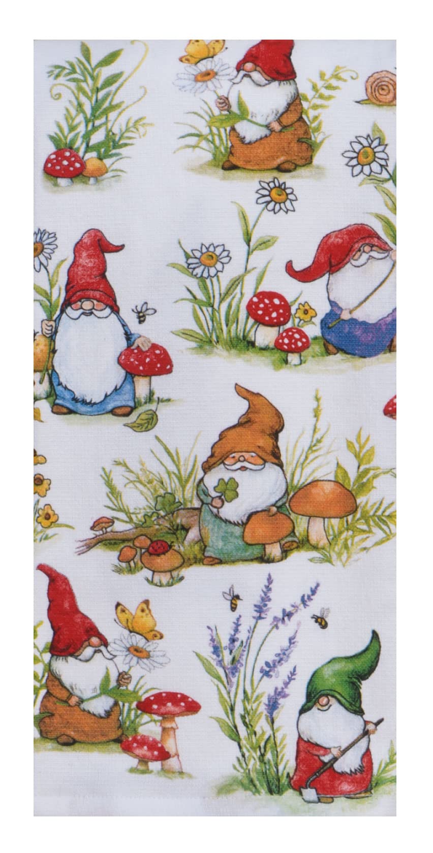 KayDeeDesigns Kay Dee Garden Gnomes and Mushrooms Dual Purpose Kitchen Towel Bundle of 2, Multicolored