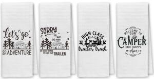 dibor welcome to our camper funny camping kitchen towels dish towels dishcloth set of 4,campsite cabin rv decorative absorbent drying cloth hand towels tea towels for bathroom kitchen,campers gifts