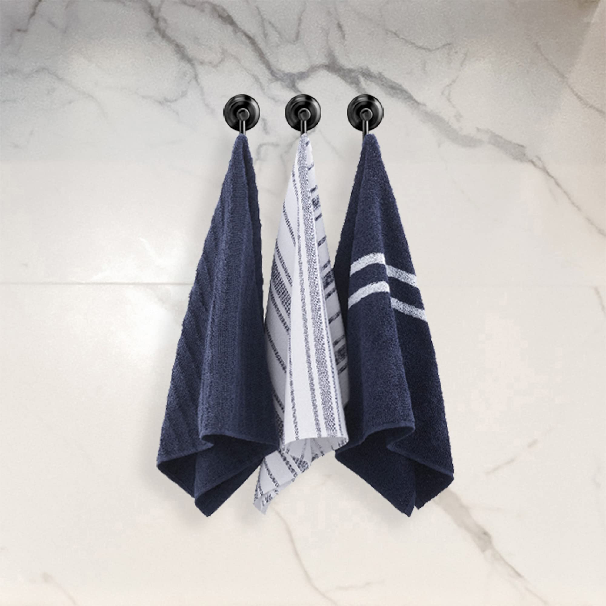 Nautica 100% Cotton Kitchen Towels Set of 3 | 18" x 28" Super Absorbent Reusable Cleaning Cloths, Tea Towels, Hand Towels for Drying Dishes | Navy/White Multi Dish Towels for Kitchen
