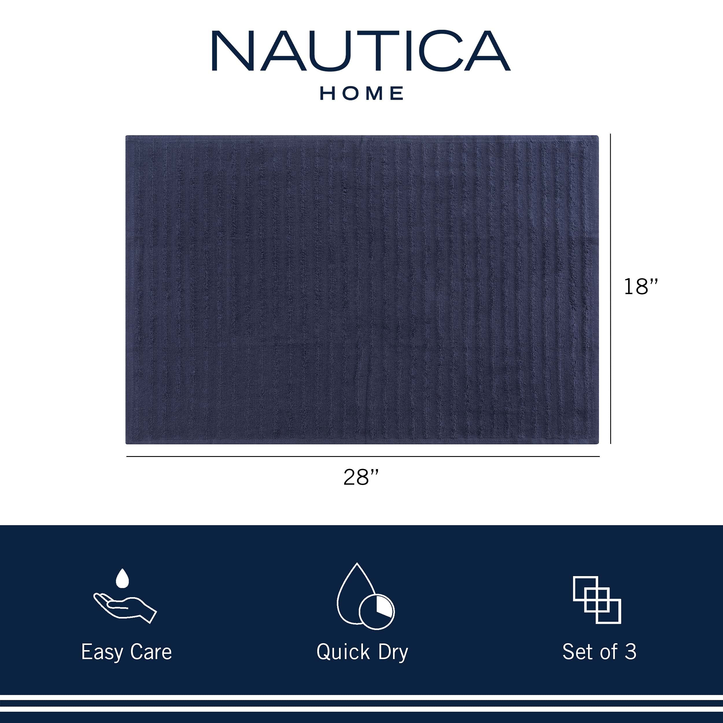 Nautica 100% Cotton Kitchen Towels Set of 3 | 18" x 28" Super Absorbent Reusable Cleaning Cloths, Tea Towels, Hand Towels for Drying Dishes | Navy/White Multi Dish Towels for Kitchen