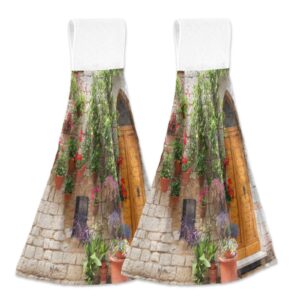 kcldeci hanging kitchen hand towels kitchen wears flowers outside a home in the italian hill dishcloths sets with loop hand towels kitchen tie towel 2 pieces