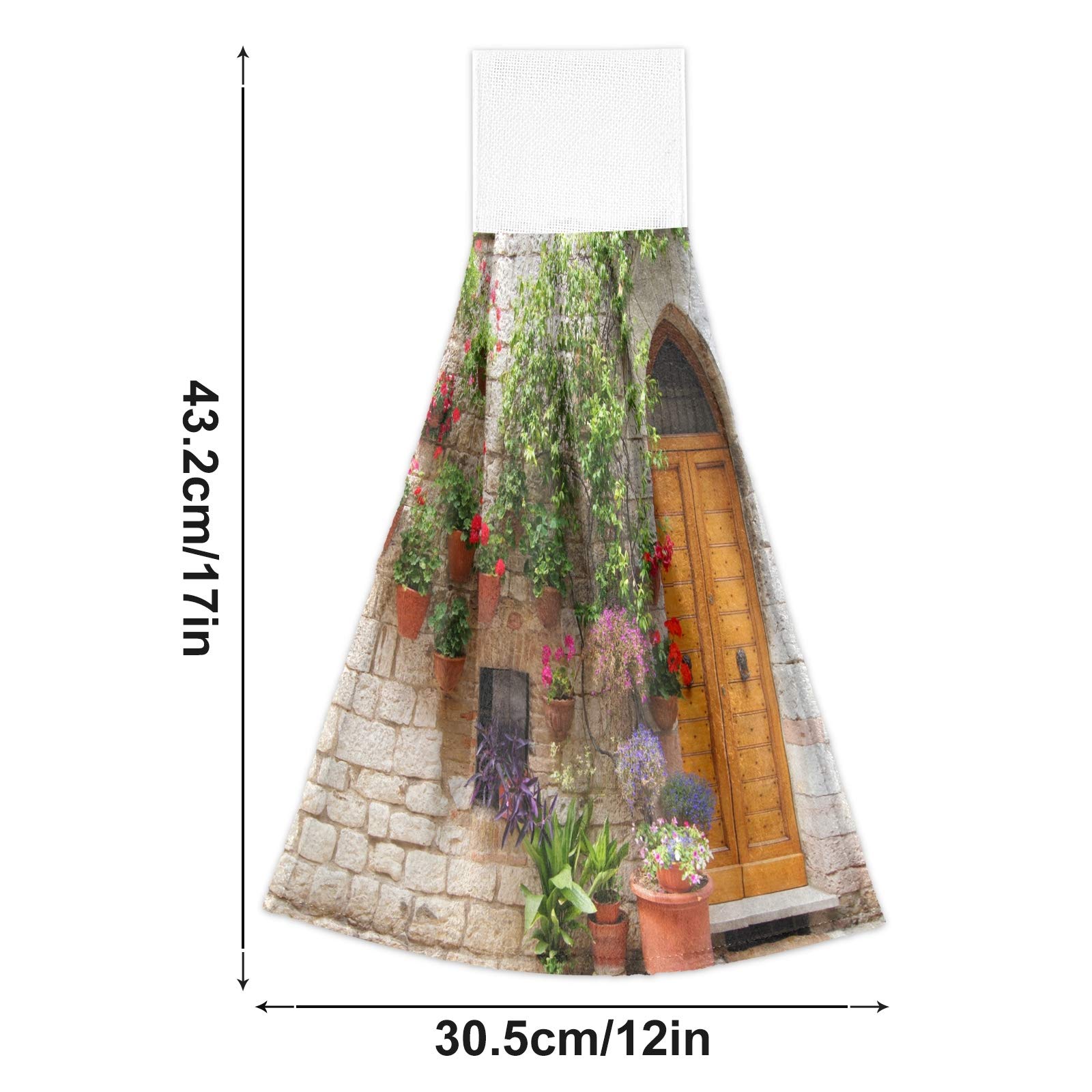 Kcldeci Hanging Kitchen Hand Towels Kitchen Wears Flowers Outside A Home in The Italian Hill Dishcloths Sets with Loop Hand Towels Kitchen Tie Towel 2 Pieces