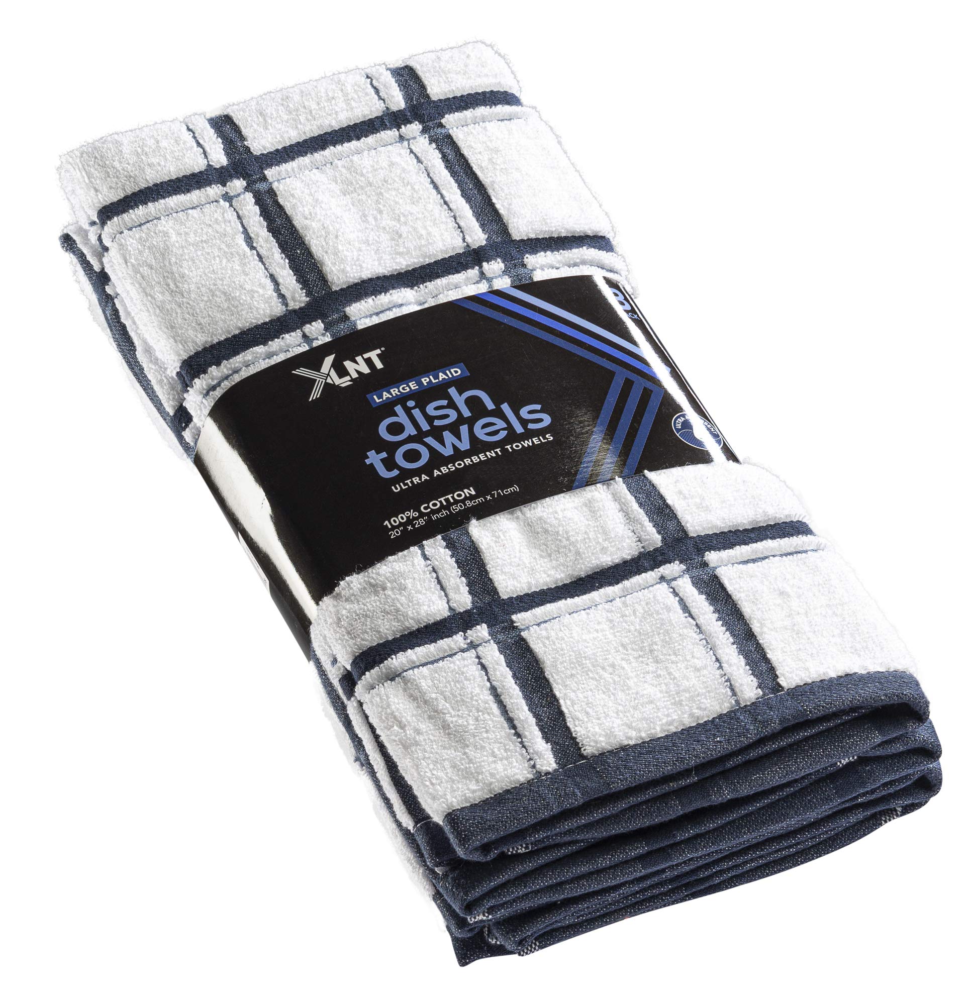 XLNT Blue Large Kitchen Towels (3 Pack) - 100% Cotton Dish Towels | 20" x 28" | Ultra Absorbent Dishcloths Sets of Hand Towels/Tea Towels for Everyday Scrubbing | Quick Drying Kitchen Washcloths