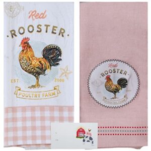 jorina farmhouse kitchen towels red rooster kitchen décor flat weave tea towel & terry towels 100% cotton includes stacked farm animal gift tag & envelope