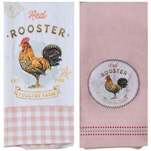 Jorina Farmhouse Kitchen Towels Red Rooster Kitchen Décor Flat Weave Tea Towel & Terry Towels 100% Cotton Includes Stacked Farm Animal Gift Tag & Envelope