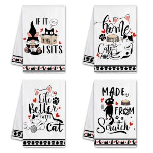 Hexagram Cat Kitchen Towels Set of 4, Cat Lover Gifts Cat Hand Towels for Kitchen Housewarming Farmhouse Kitchen Gifts,Cat Lovers Accessories for Women