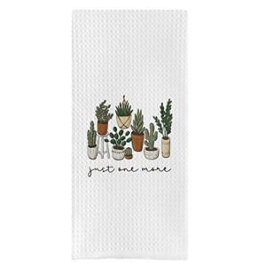 DOTAIN Botanical Boho Just One More Plant Waffle Weave Dish Kitchen Hand Towel Cloth,Funny Botanical Plant Themed Cleaning Dishcloth(24x16inch),Gifts for Plant Lover Owner Women