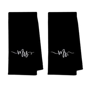 uinhmop 16''x24'' set of 2 mr. and mrs. couple soft and absorbent bath towels hand towels for bathroom kitchen,wedding anniversary valentine’s day gifts for couples newlyweds(black)