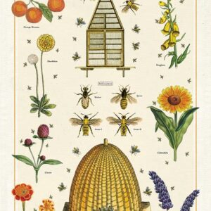 Cavallini Papers & Co. Bees & Honey Tea Towel, Multi