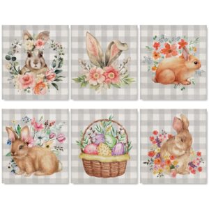 anydesign easter swedish kitchen dishcloth set of 6 watercolor easter egg rabbit bunny floral cotton kitchen towel gray white buffalo plaids dish towel for housewarming cleaning wipes, 7 x 8 in