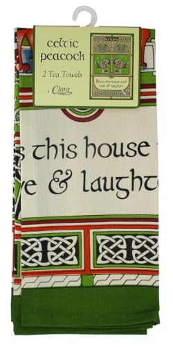 Royal Tara Set 2 Tea Towels Celtic Peacock