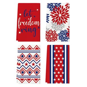 artoid mode let freedom ring stars roses veterans day kitchen towels dish towels, 18x26 inch seasonal decoration hand towels set of 4