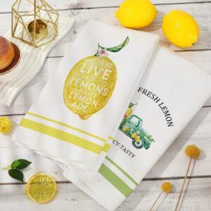 AnyDesign Lemon Kitchen Towels Lemonade Summer Tea Towels 18 x 28 Inches Hello Lemon Truck Decorative Hand Towel Farmhouse Dishcloth for Kitchen Cooking Baking Bathroom Cleaning Wipes Set of 4