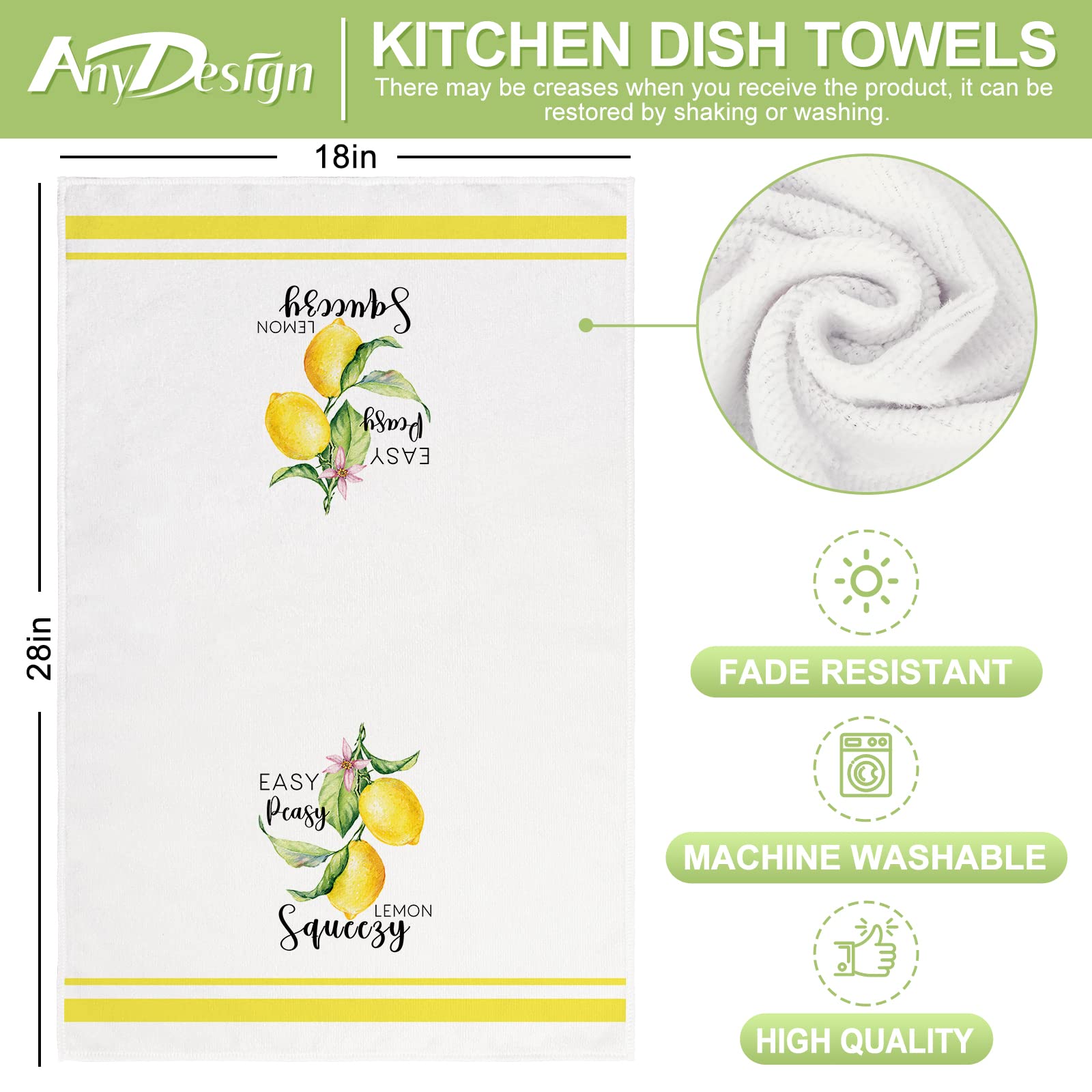 AnyDesign Lemon Kitchen Towels Lemonade Summer Tea Towels 18 x 28 Inches Hello Lemon Truck Decorative Hand Towel Farmhouse Dishcloth for Kitchen Cooking Baking Bathroom Cleaning Wipes Set of 4