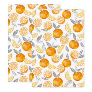 mÜkitchen | cotton towel | 100% designer print cotton | highly-absorbent towel for cleaning, drying dishes, & kitchen surfaces | machine washable & reusable | set of 2 | orange grove