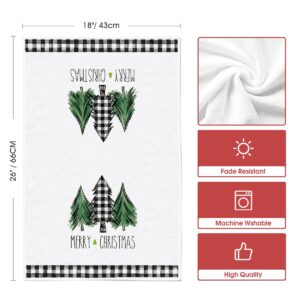 Artoid Mode Buffalo Plaid Truck Trees Kitchen Towels and Dish Towels Merry Christmas, 18 x 26 Inch Winter Drying Cloth Tea Towels for Cooking Baking Set of 2