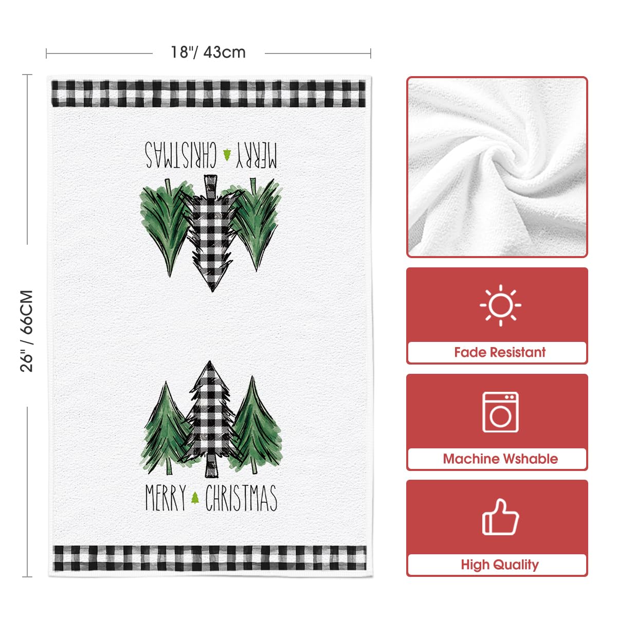 Artoid Mode Buffalo Plaid Truck Trees Kitchen Towels and Dish Towels Merry Christmas, 18 x 26 Inch Winter Drying Cloth Tea Towels for Cooking Baking Set of 2