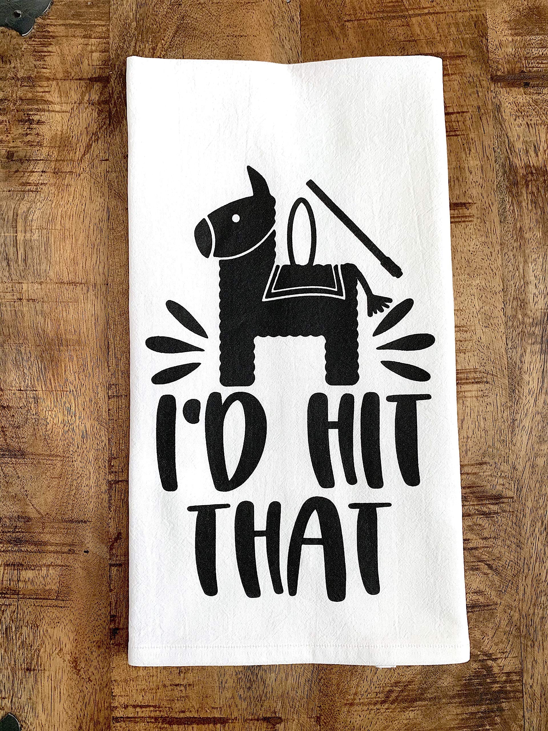 Handmade Funny Kitchen Towel - 100% Cotton Cheeky Pinata Hand Towel - 28x28 Inch Perfect for Chef Housewarming Christmas Mother’s Day Birthday Gift (I'd Hit That)