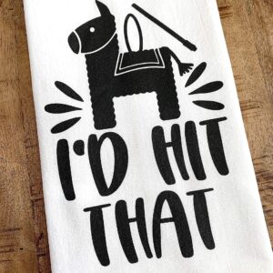 Handmade Funny Kitchen Towel - 100% Cotton Cheeky Pinata Hand Towel - 28x28 Inch Perfect for Chef Housewarming Christmas Mother’s Day Birthday Gift (I'd Hit That)