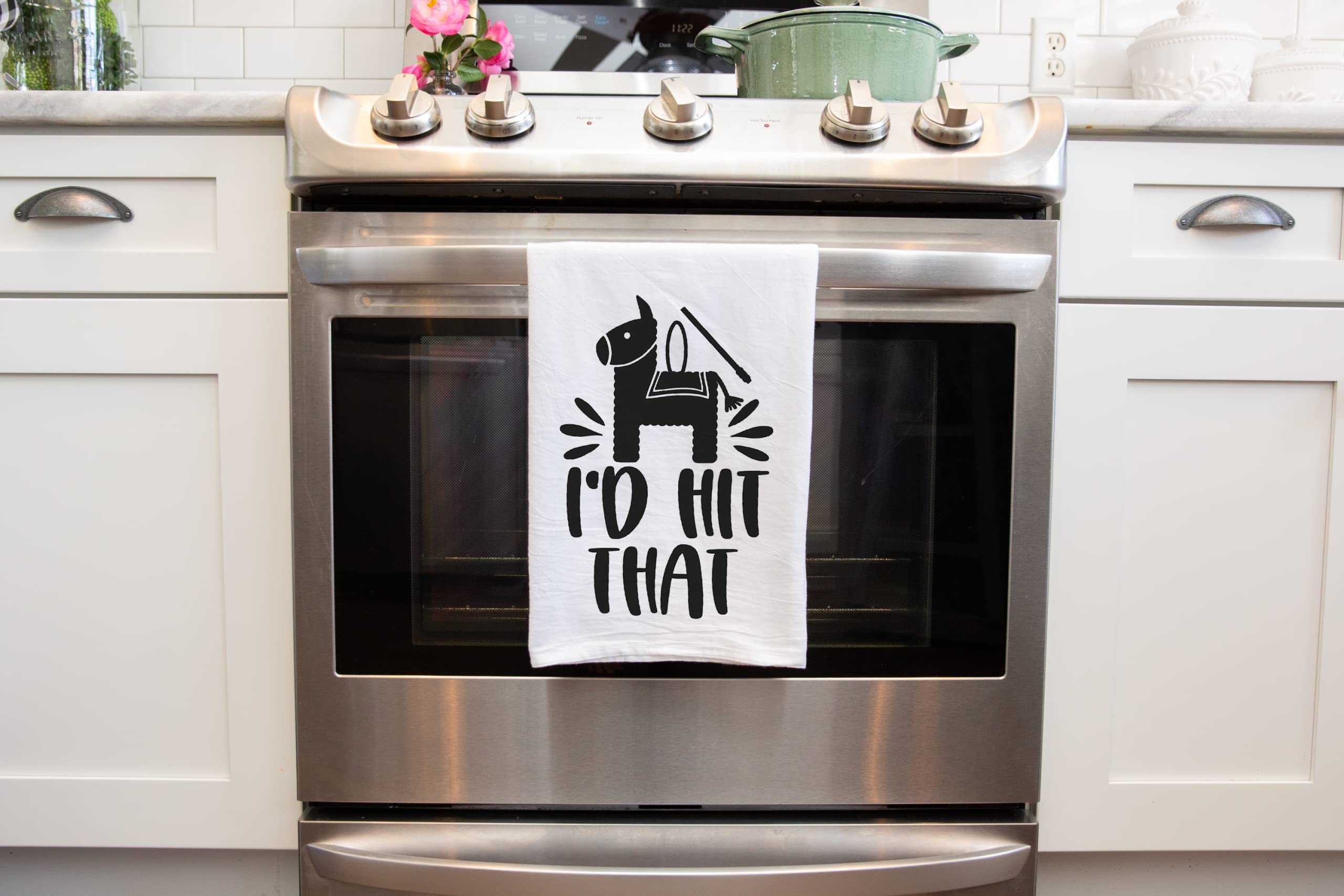 Handmade Funny Kitchen Towel - 100% Cotton Cheeky Pinata Hand Towel - 28x28 Inch Perfect for Chef Housewarming Christmas Mother’s Day Birthday Gift (I'd Hit That)