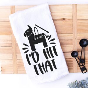 Handmade Funny Kitchen Towel - 100% Cotton Cheeky Pinata Hand Towel - 28x28 Inch Perfect for Chef Housewarming Christmas Mother’s Day Birthday Gift (I'd Hit That)