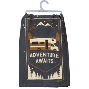 pbk rv camper themed adventure awaits cotton dish towel 28 inch x 28 inch