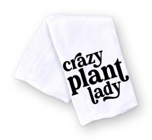 handmade funny kitchen towel - 100% cotton crazy plant lady dish towel for plant lovers - 28x28 inch perfect for housewarming christmas mother's day birthday gift (crazy plant lady)
