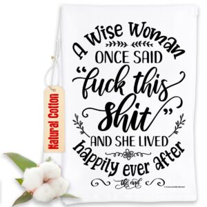 funny kitchen towels - a wise woman once said - funny kitchen towels decorative dish towels with sayings, funny housewarming kitchen gifts - multi-use cute kitchen towels - funny gifts for women