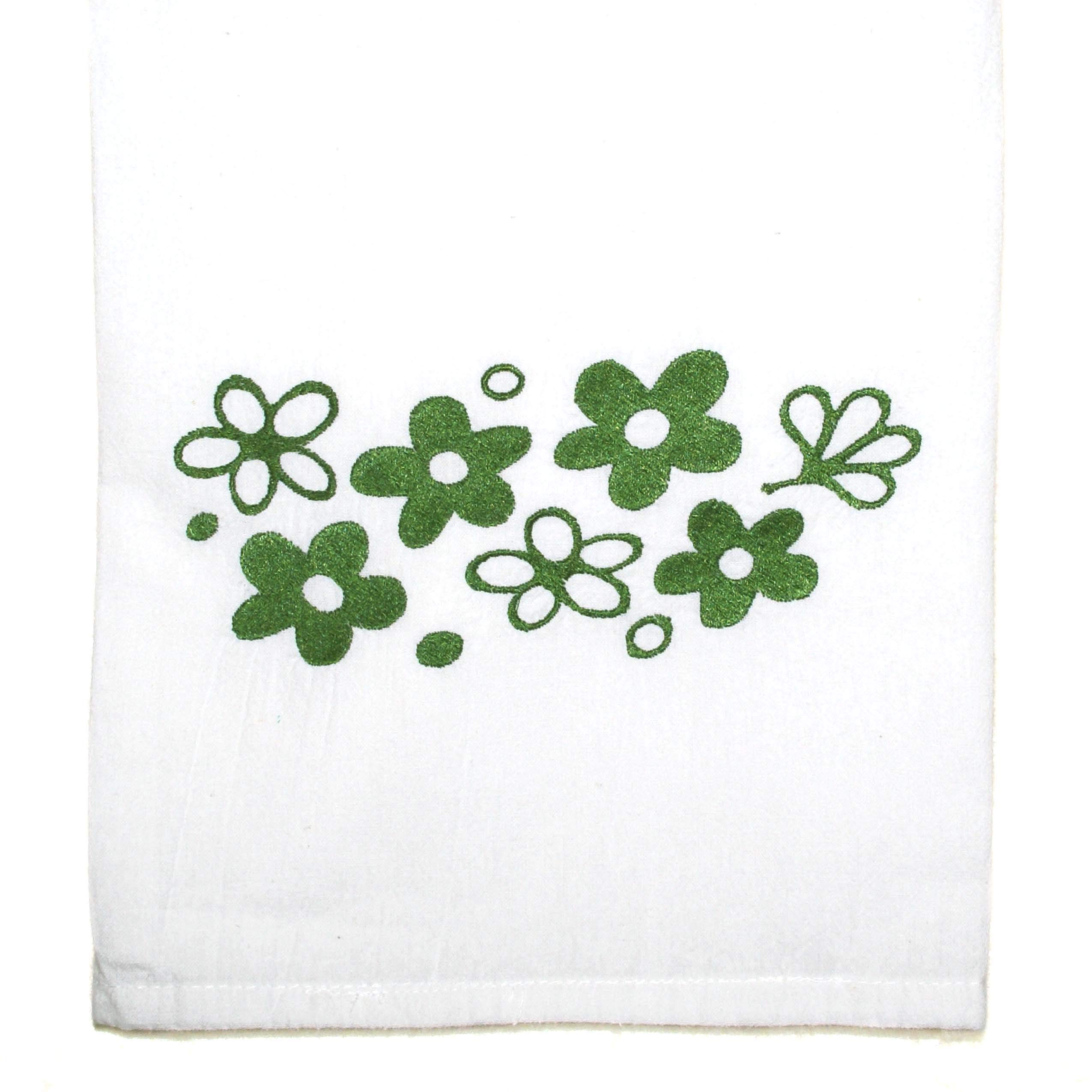 Embroidered Flour Sack Towel - Vintage Pyrex Pattern - Spring Blossom - 26 inch x 26 inch - Kitchen Dish Towel - Handmade by Green Acorn Kitchen