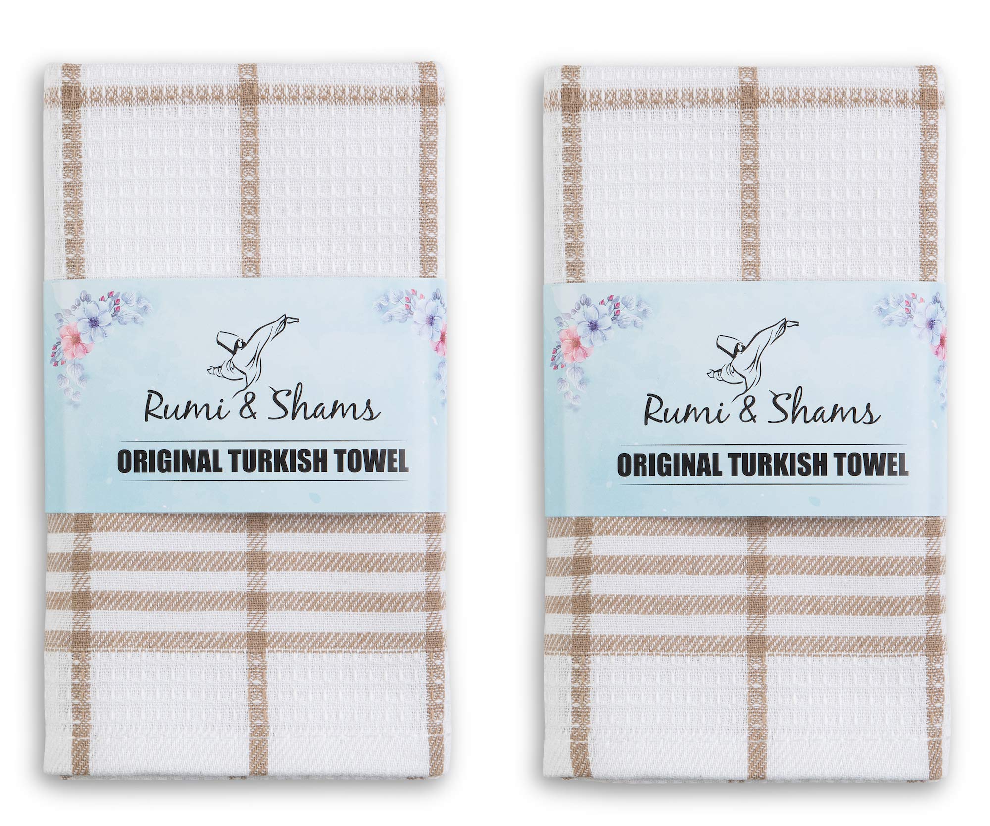 Rumi & Shams Kitchen Dish Towels for Drying Dishes – 100% Cotton Premium Tea Towels – Multi-Purpose Kitchen Towels – Highly Absorbent and Lint Free – Set of 2 Pieces of 18 x 26 inches (Sand)