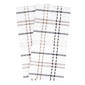 ritz royale collection 100% combed terry cotton, highly absorbent, oversized kitchen towel set, 28" x 18", 2-pack, checked, latte