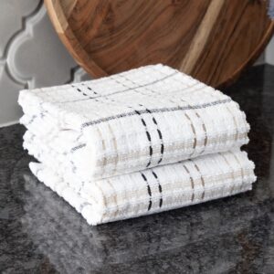 Ritz Royale Collection 100% Combed Terry Cotton, Highly Absorbent, Oversized Kitchen Towel Set, 28" x 18", 2-Pack, Checked, Latte