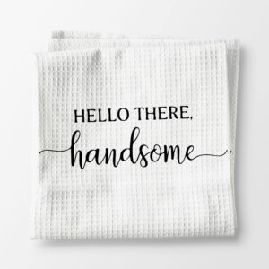 Voatok Good Morning Gorgeous Hello There Handsome Bath Towel, Couples Gifts Set of 2 Decorative Towels,Gifts for Husband Wife Newlyweds