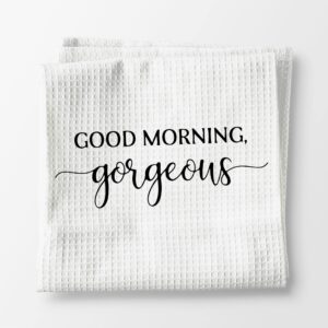 Voatok Good Morning Gorgeous Hello There Handsome Bath Towel, Couples Gifts Set of 2 Decorative Towels,Gifts for Husband Wife Newlyweds