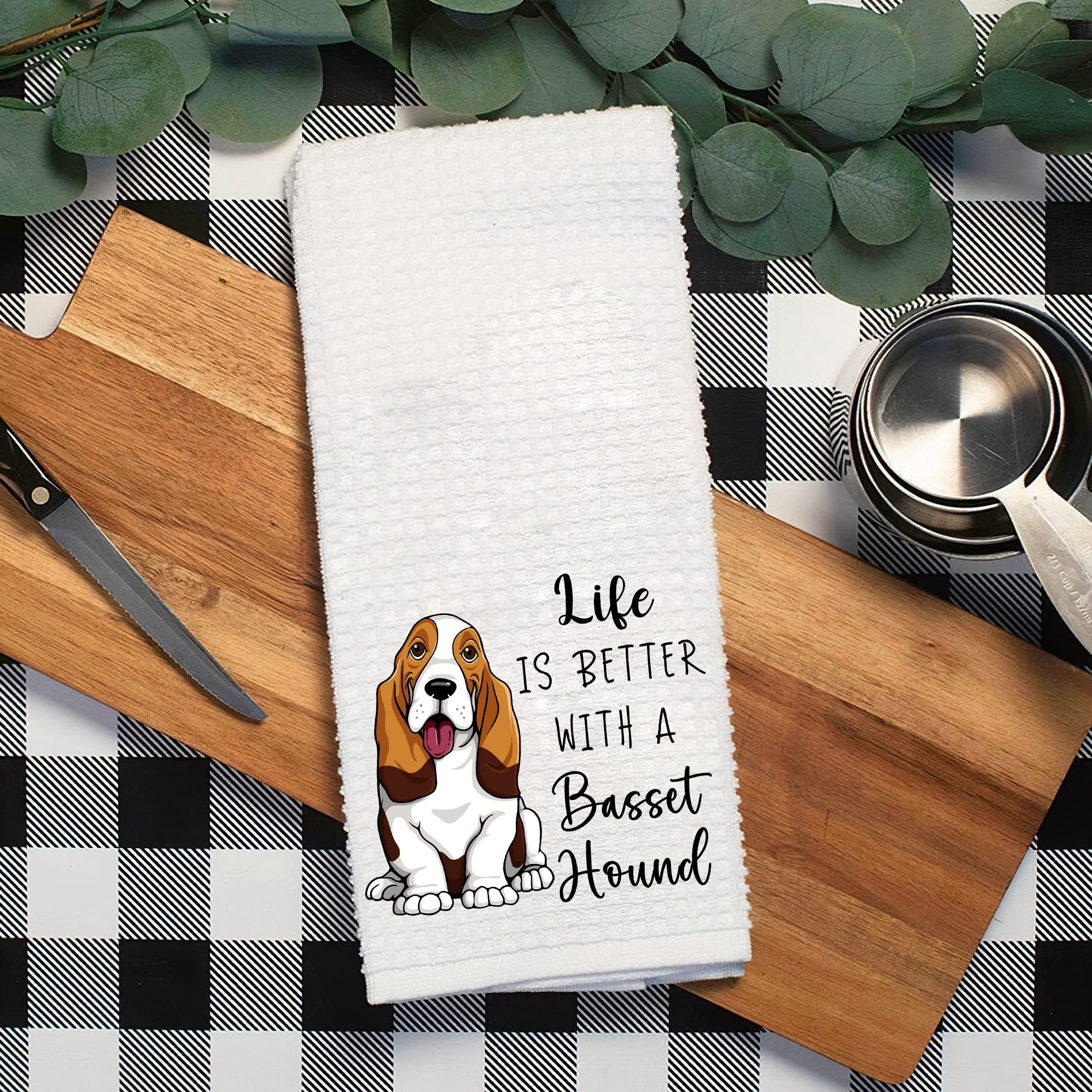 Life Is Better With A Basset Hound Kitchen Towel - Funny Basset Hound Kitchen Towel - Soft And Absorbent Kitchen Towel - Decorations House Towel- Kitchen Dish Towel- Towel Gift For Animal Dog Lover