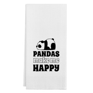 pandas make me happy lovely panda kitchen towels，cotton modern 24 x 16 inches dish towels dishcloths, dish cloth flour sack hand towel for farmhouse kitchen decor,panda lover gifts