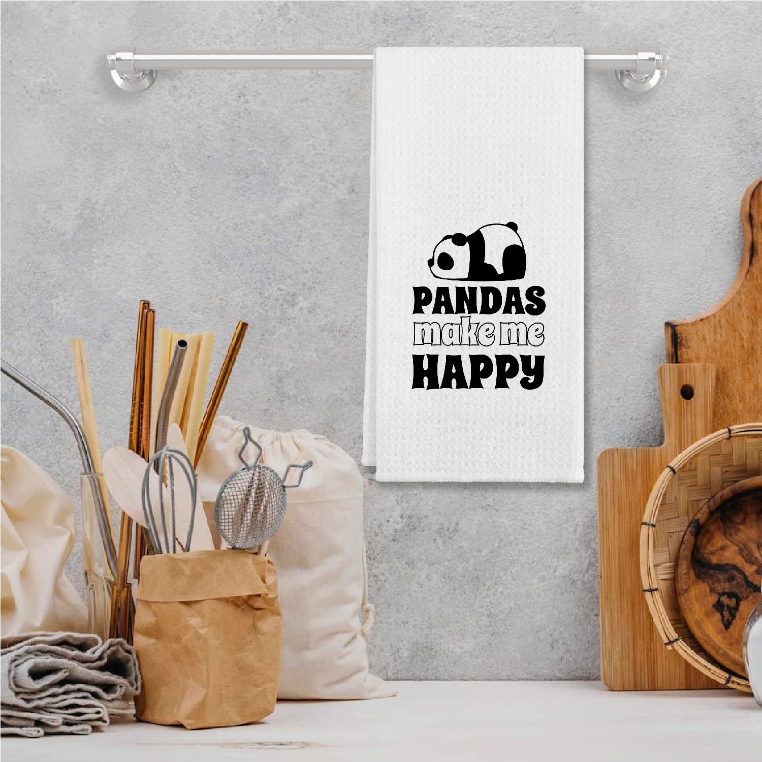 Pandas Make Me Happy Lovely Panda Kitchen Towels，Cotton Modern 24 X 16 Inches Dish Towels Dishcloths, Dish Cloth Flour Sack Hand Towel for Farmhouse Kitchen Decor,Panda Lover Gifts