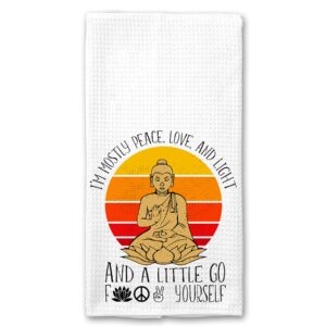 i'm mostly peace, love and light adult funny retro yoga kitchen tea bar towel gift for women
