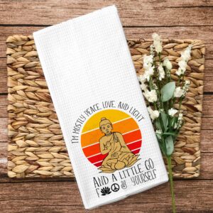 I'm Mostly Peace, Love and Light Adult Funny Retro Yoga Kitchen Tea Bar Towel Gift for Women