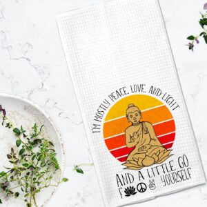 I'm Mostly Peace, Love and Light Adult Funny Retro Yoga Kitchen Tea Bar Towel Gift for Women