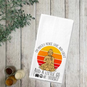 I'm Mostly Peace, Love and Light Adult Funny Retro Yoga Kitchen Tea Bar Towel Gift for Women