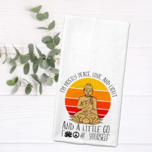 I'm Mostly Peace, Love and Light Adult Funny Retro Yoga Kitchen Tea Bar Towel Gift for Women